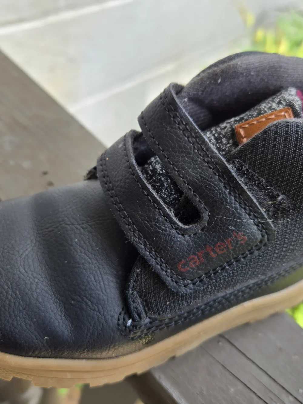 Carters Toddler Boys Black Leather-Look High-Top Shoes with Tan Sole